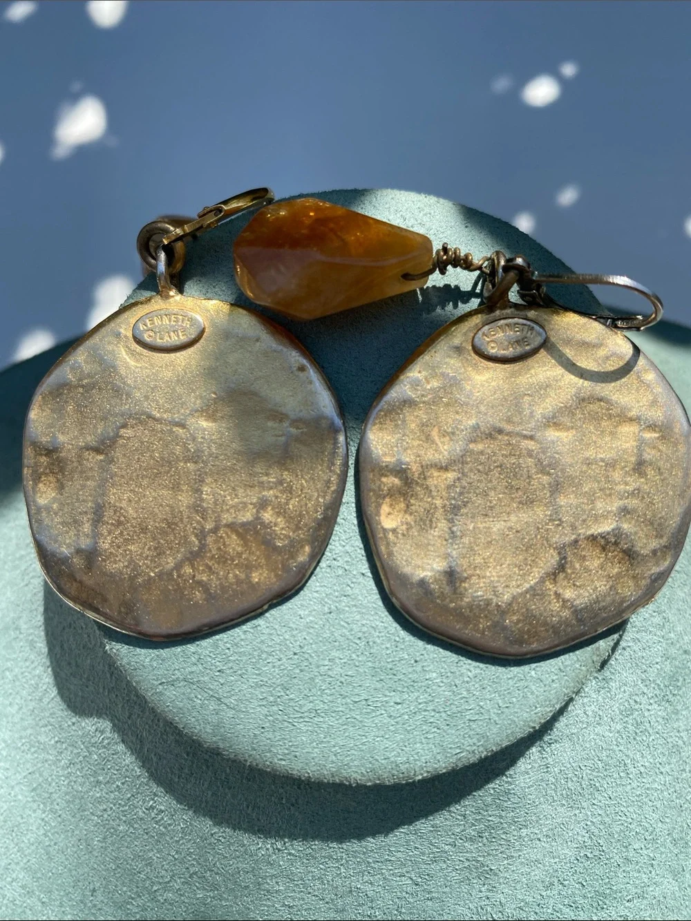 Kenneth Jay Lane Gold-Tone Disc Drop Earrings with Citrine Color Stone